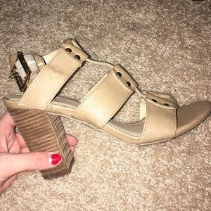 Just fab tan scrappy block heel